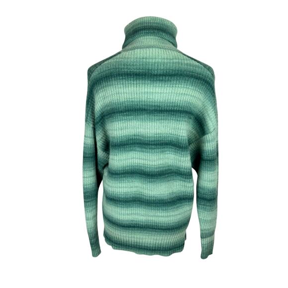 Autumn Cashmere NWT Green Stripe Space Dye Shaker Turtleneck Sweater Wool Blend - Picture 6 of 15